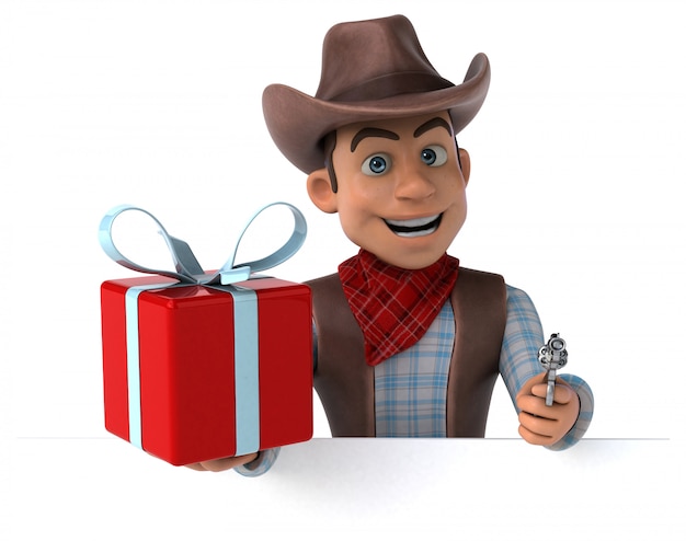 Cowboy amusant avec cadeau rouge