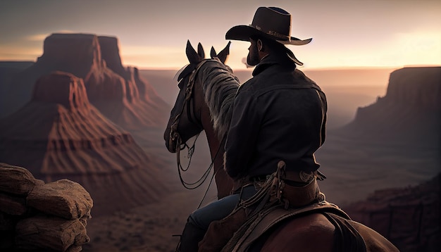 Cowboy à cheval dans le grand canyon basé sur ai