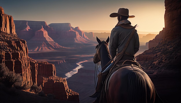 Cowboy à cheval dans le grand canyon basé sur ai