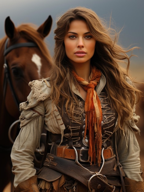 Cowgirl Attractive girl rider ranch équitation un chapeau de coiffure de pâturage de cheval vêtements Texas femelle berger