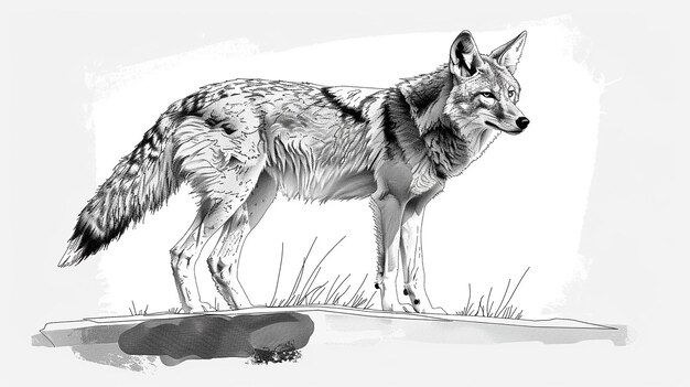 Photo coyote gracieux sur le rebord illustration détaillée dessinée à la main