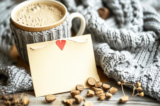 Photo cozy winter concept with blank note and knitwearx9xa