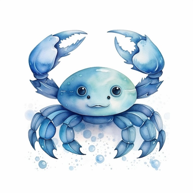 un crabe bleu aux yeux bleus et un crabe bleu dessus.