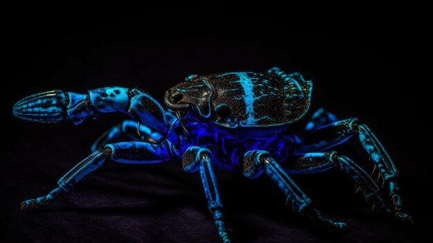 Un crabe bleu sur fond noir