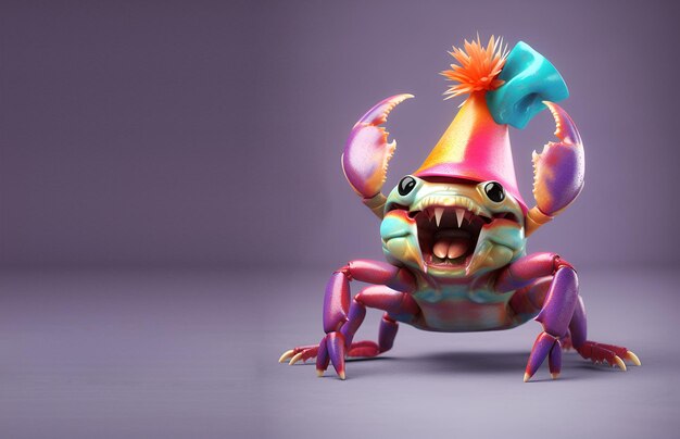Un crabe avec un chapeau de fête et un grand sourire