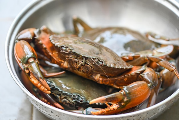 Crabe cru sur pot crabe de boue fraîche pour la cuisson des aliments dans le restaurant de fruits de mer