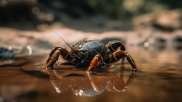 Un crabe dans une eau avec le mot crabe dessus