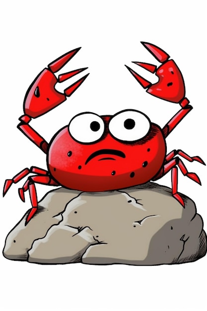 Photo un crabe de dessin animé assis sur un rocher avec un visage triste