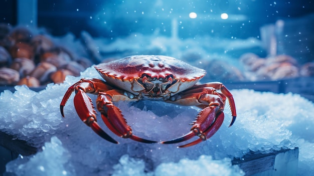 Crabe frais sur le marché congelé avec de la glace fruits de mer