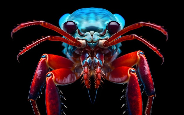 Un crabe géant bleu et rouge avec un gros œil.