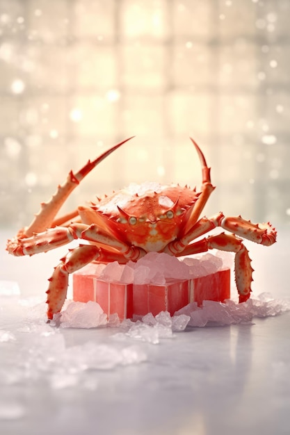 Crabe sur glace sur un fond gris