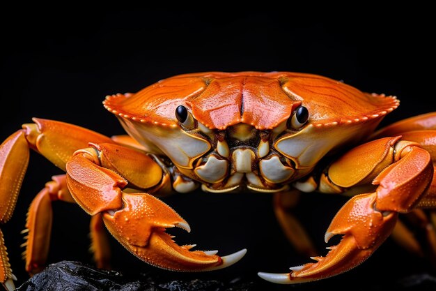 Crabe isolé sur fond noir en gros plan d'un crabe