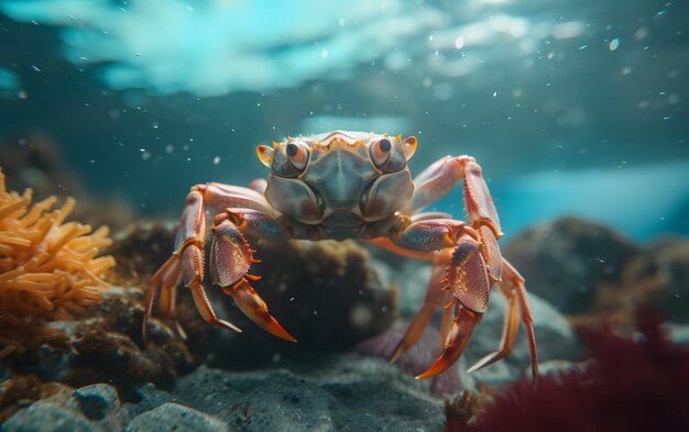 Crabe de mer sous l'eau sur le fond