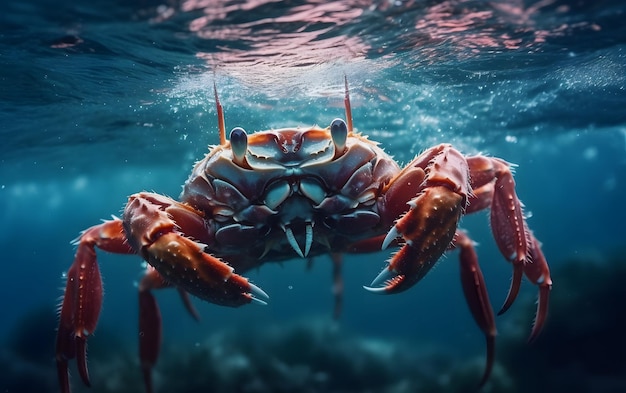 Crabe de mer sous l'eau sur le fond