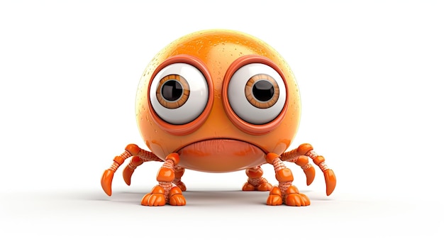 un crabe orange de dessin animé avec de grands yeux et un gros nez orange.