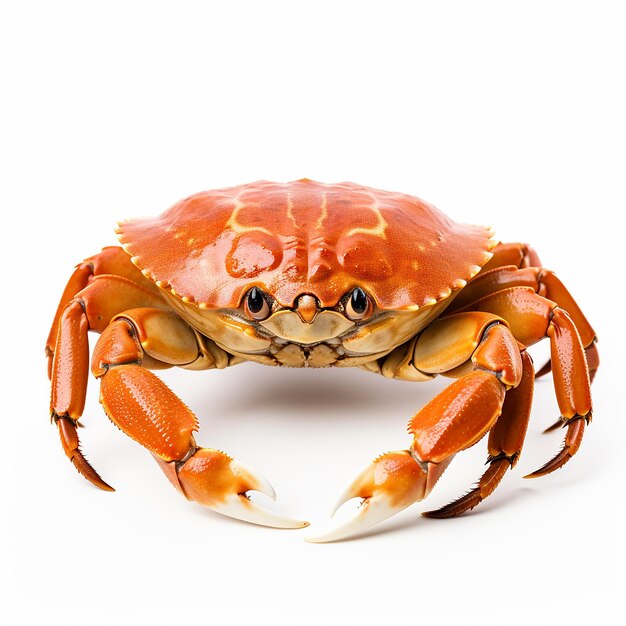 Crabe orange en gros plan sur un fond blanc