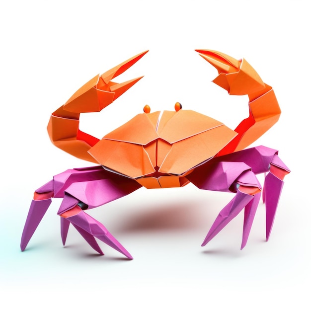 Crabe origami isolé sur fond blanc