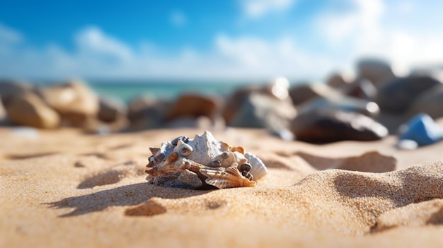 Un crabe sur une plage avec la mer en arrière-plan