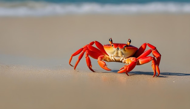 Photo un crabe sur la plage avec l'océan en arrière-plan