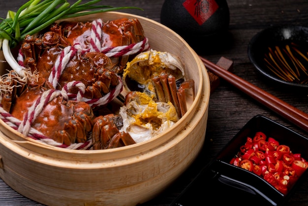 Crabe poilu cuit à la vapeur une cuisine traditionnelle chinoise