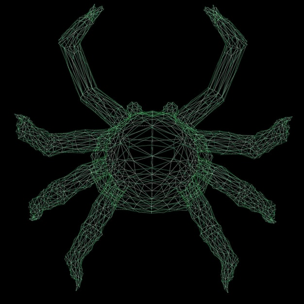 Crabe polygonale filaire rendu 3D isolated on black