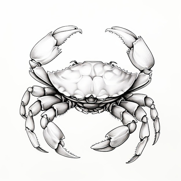 Photo un crabe réaliste peint en noir et blanc sur un fond blanc