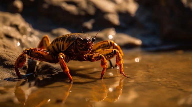 Un crabe sur un rocher dans l'eau