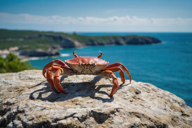 Photo un crabe sur un rocher surplombant l'océan