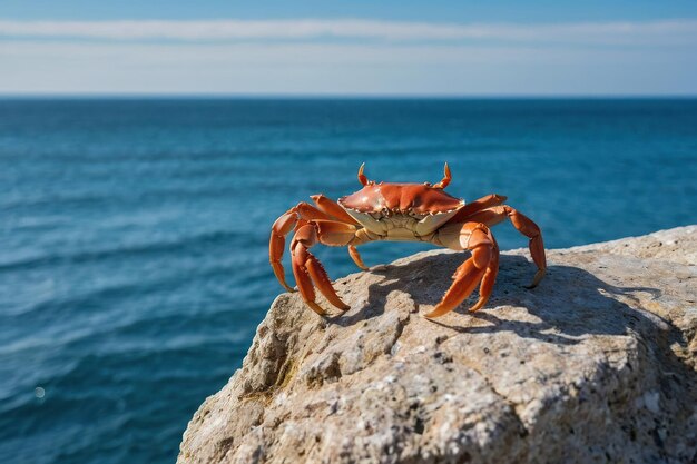 Photo un crabe sur un rocher surplombant l'océan