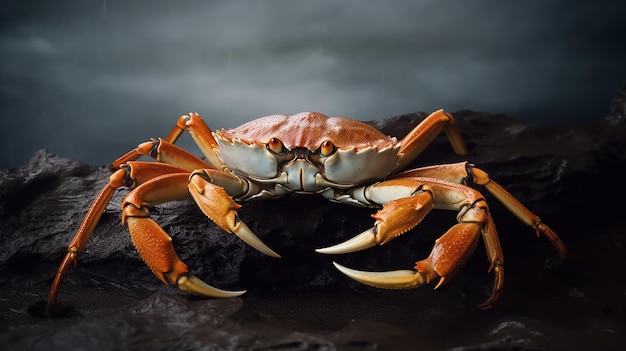 Un crabe rouge géant sur une assiette avec des baguettes sur le côté photographie de fruits de mer