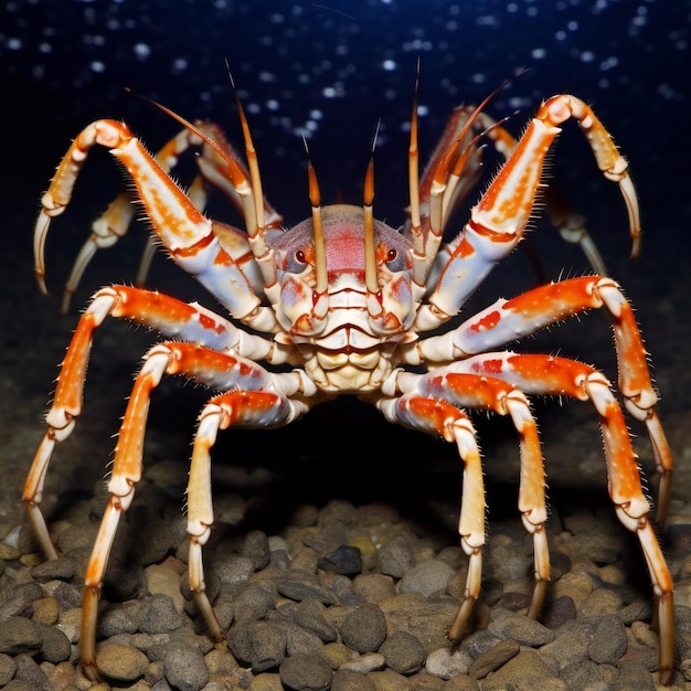 Un crabe rouge en gros plan dans l'eau bleu foncé de l'océan