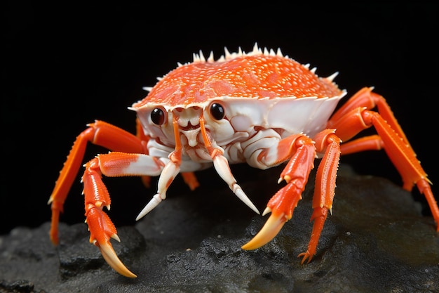 Crabe rouge isolé sur fond noir en gros plan d'un crabe