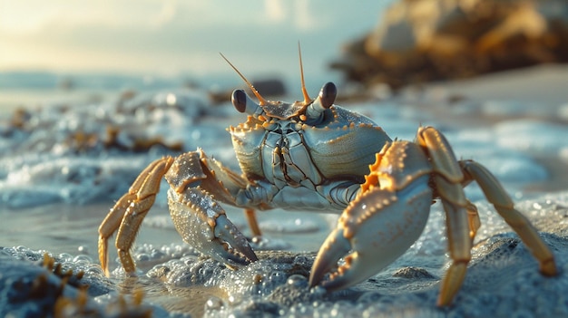 Crabe de sable une espèce de petit crustacé décapode creusant dans le sable Photo générée par l'IA