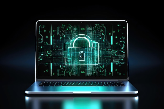 Écran d'ordinateur avec image de verrouillage virtuel sécurité cybersécurité