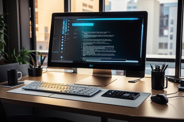 Écran d'ordinateur personnel sur le bureau avec clavier