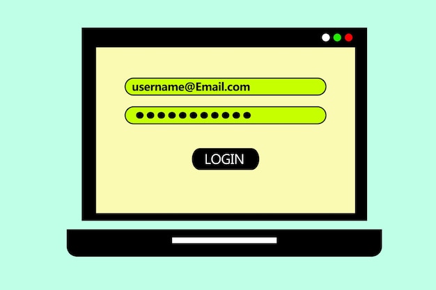 Écran d'ordinateur portable affichant la page de connexion avec les champs de nom d'utilisateur et de mot de passe sur un arrière-plan simple collé
