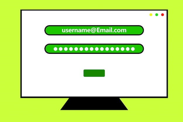 Écran d'ordinateur portable affichant la page de connexion avec les champs de nom d'utilisateur et de mot de passe sur un simple fond vert