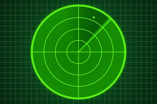 Écran radar vert avec un point sur un fond de grille vert