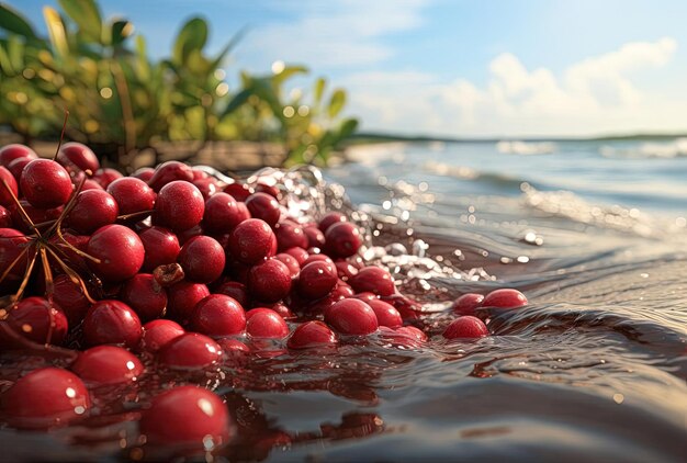 Photo cranberry près de l'océan en été dans le style de vray