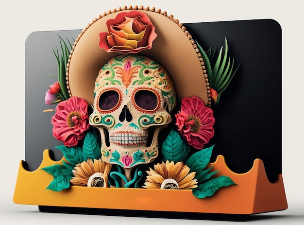 Photo crâne 3d catrina personnage du festival mexicain connu jour des morts maquillage traditionnel mexique