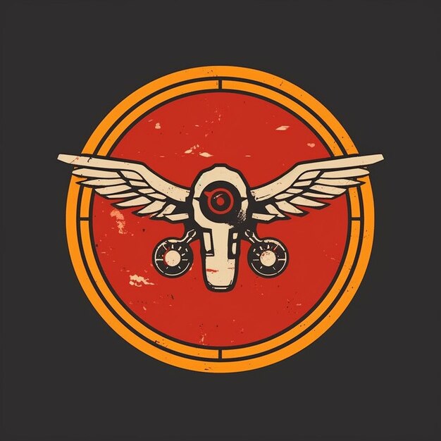 un crâne et des ailes sur un cercle rouge avec un ange au sommet.
