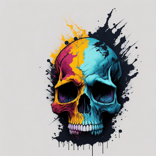 Crâne aquarelle peinture effet art numérique crâne coloré