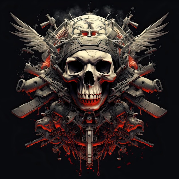 crâne avec des armes crâne et croix dans le style du réalisme militariste rétro rock image hd