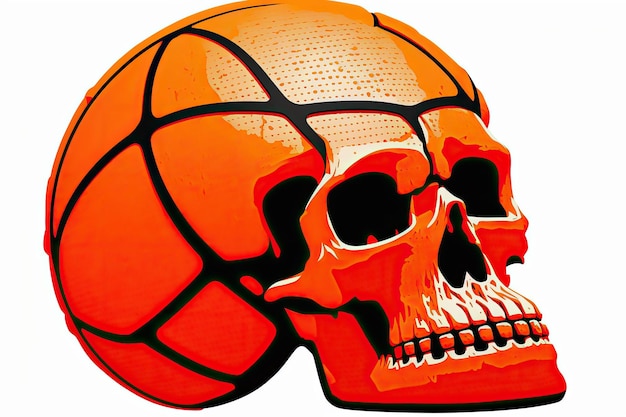 Crâne de basket-ball crâne humain caricatural sous la forme d'un ballon de basket dessiné en orange