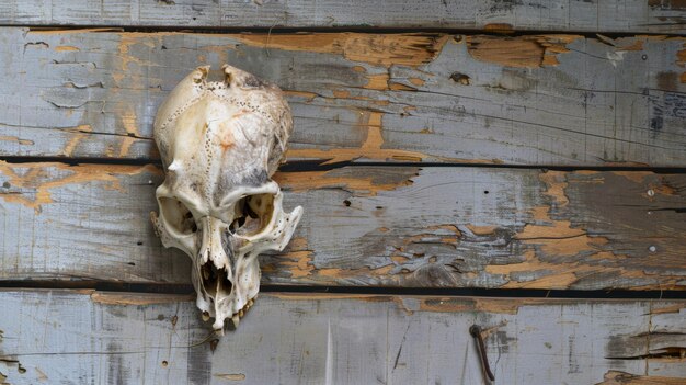 Le crâne blanc monté sur un mur de bois