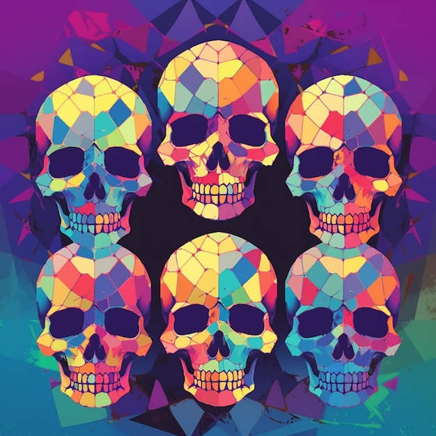 Un crâne coloré avec un motif triangulaire dessus