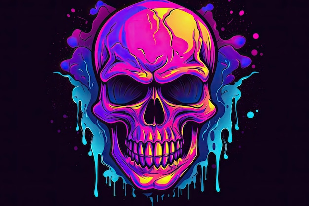 un crâne coloré avec de la peinture au néon