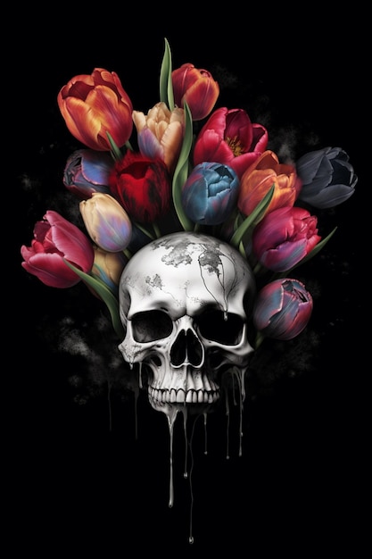 Photo un crâne avec un crâne et des fleurs dessus