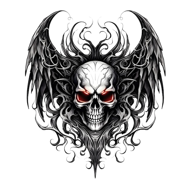 crâne avec crânes tshirt tatouage design illustration d'art sombre isolé sur blanc