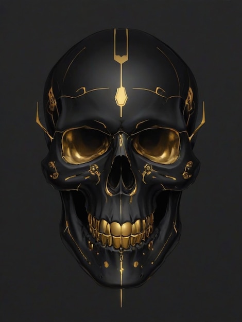 crâne cyberpunk fond noir or minimaliste
